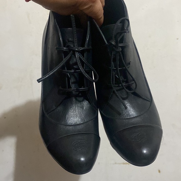 CHANEL Lambskin Cap Toe Short Ankle Boots 37  Black - Picture 2 of 11